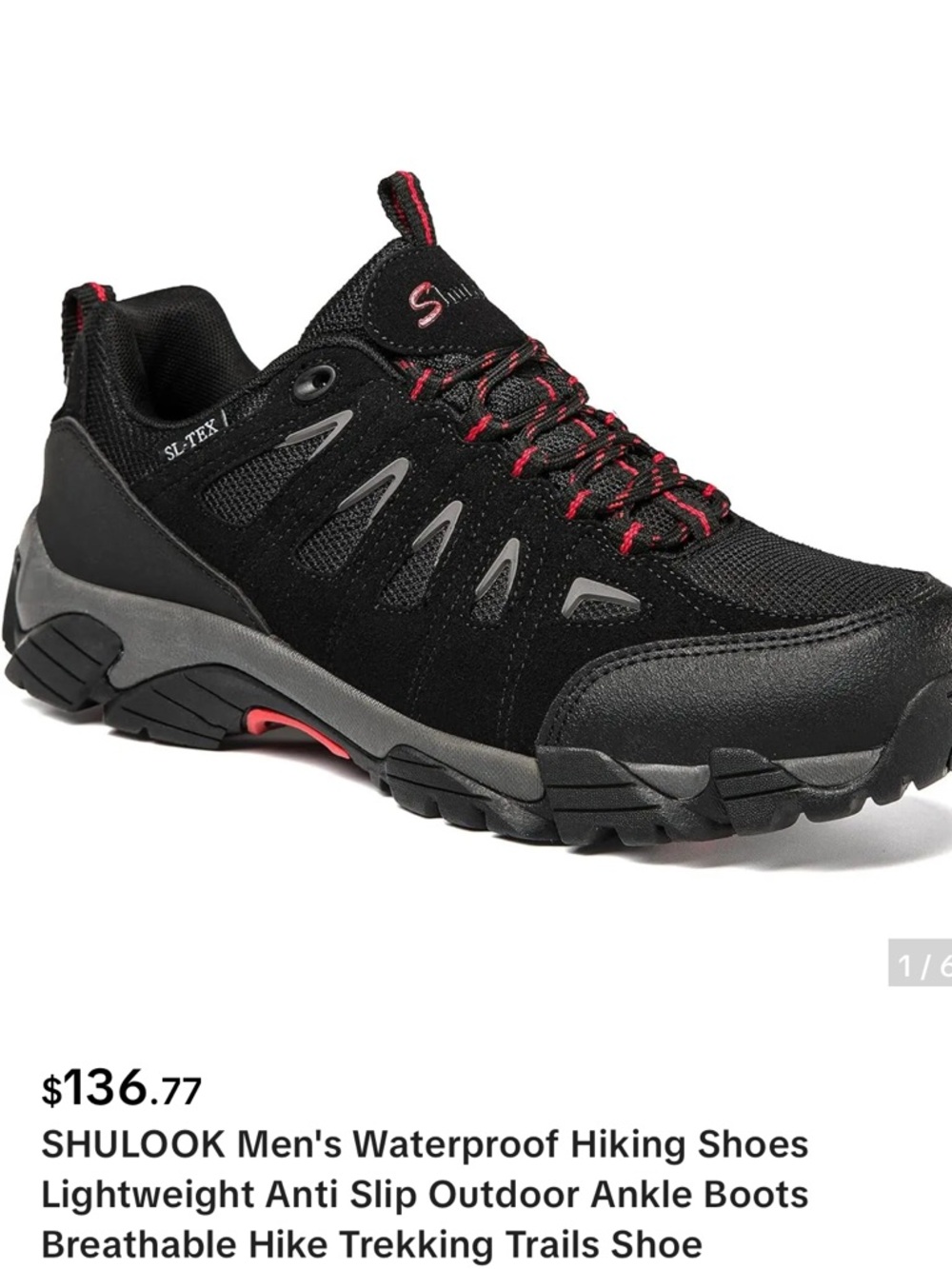 Men's Waterproof Black Sneakers with Red Accents